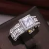 Anel Quadrado de Comércio Exterior Anel Princesa de Diamante Europeu e Americano Noivado Cheio de Diamante Quadrado Empurrado Anel Quadrado de Diamante Flash