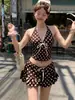 Traje de baño de dos piezas con falda para mujer 2026, estilo francés de lunares de alta gama, dulce y puro, estilo vacacional, bikini sexy
