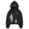 Sudadera con capucha y cremallera de manga larga, estilo gótico oscuro, estampado peculiar de Halloween, estilo hip-hop punk de alta calle