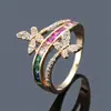 Anillo Popular de Mariposa con Circonita de Amazon para Mujer, Anillo Único de Moda para Uso Diario y para Ir al Trabajo
