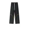 Calça masculina com bordado de espiga de trigo, nova calça casual de perna reta estilo americano para primavera e outono de 2026, calça masculina estilosa