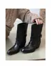 Botas de Mezclilla Adelgazantes Moda de Nicho Chuyuji Botines con Hebilla de Cinturón Retro para Mujer Botas de Montar de Tacón Grueso Sencillas