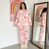Pijamas de Manga Larga para Mujer de Primavera y Otoño, Lindos Dibujos Animados Casuales y Cómodos Estilos Delgados de Otoño e Invierno que se Pueden Usar Afuera Conjuntos de Ropa para el Hogar para Mujer