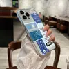 Estilo Ins artístico e calmante azul Klein colagem de carimbos à beira-mar capa para iPhone iPhone17pro capa macia transparente