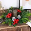 Corona de Navidad Suministros de Decoración Transfronterizos Fruta de Acebo Fruta Roja Corona Pequeña Arreglo con Portavelas Decoración para Colgar en la Puerta Corona Pequeña de Navidad