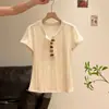 Camiseta Rosa Estilo Coreano Cuello Semiabierto Hombro Normal Corte Ajustado para Mujer Colección Verano 2026 Fresca Sensación Tejido de Seda de Hielo Top con Cuello Henley