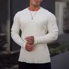 Camiseta Masculina de Manga Longa com Textura Waffle, Corte Solto, para Treinamento Fitness, Gola Redonda, Top Casual de Manga Longa