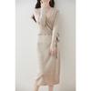 Otoño e invierno nuevo vestido largo de lana para mujer vestido de suéter con cuello en V vestido largo francés cinturón de punto de cachemira