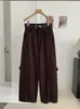 Pantalones de Pierna Ancha Adelgazantes de Cintura Alta KEKEZOON para Mujer, Pantalones Cargo Casuales Sueltos de Otoño con Cinturón, Tendencia 8724