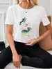 Camiseta de Manga Corta 100% Algodón Puro Estilo Americano Versátil 2026 Moderna Estampado de Loto Exportación Hiphop Top para Mujer