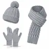 Conjunto de Tres Piezas de Color Sólido Retorcido Estilo Europeo y Americano, Gorro, Bufanda y Guantes de Regalo de Navidad Cálidos de Invierno con Forro Polar y Engrosados Fábrica