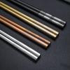 Palillos Creativos Chinos Xiangyun Acero Inoxidable 304 Chapados en Oro Palillos Cuadrados Huecos Antideslizantes de una Pieza para el Hogar Caja de Regalo