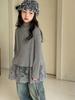 Camiseta de Manga Longa Infantil Menina Peixinho Vermelho Primavera e Outono 2026 Outono Infantil Patchwork de Renda Camisa Base Meia-Gola Pai e Filho