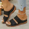 Sandalias de una tira con plataforma gruesa para mujer, Sandalias de cuña casuales caladas con estampado floral, Talla grande, Nuevo estilo europeo y americano para mujer, Verano 2025