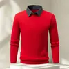 Camisa de Punto de Moda Falsa de Dos Piezas para Hombre Otoño/Invierno 2026 con Camiseta Interior, Capa Base Casual