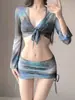 Biquíni Sexy de Quatro Peças, Novo Estilo, Design Dividido, Emagrecedor, Biquíni que Esconde a Barriga para Férias em Fontes Termais, Roupa de Banho Feminina