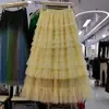 Falda de Pastel con Lentejuelas Nueva de Otoño e Invierno, Elegante Falda de Gasa en Capas, Falda de Longitud Media de Hada, Falda Larga de Malla de Cintura Alta en Línea A
