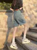 Shorts jeans feminino retrô 2026 novo estilo de verão para mulheres baixinhas, cintura alta, casual, versátil, calça reta de caimento solto de comprimento médio