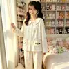 Pijama infantil moderno com gola Peter Pan e estampa de personagem, conjunto de manga longa e calça comprida para primavera e outono, roupa de casa estilosa e confortável