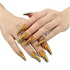Nuevas Uñas Postizas para Manicura Transfronterizas de Comercio Exterior de 24 Piezas Estilo Europeo y Americano Sexy Moda Gama Alta Galvanizadas Largas Estilo Ballet para Usar al Instante Venta al Por Mayor