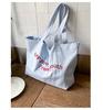 Bolsa de Lona de Gran Capacidad de Verano Linda Bolsa Tote Bordada con Letras de Natillas Nueva Bolsa Tote de Gran Capacidad para Mujer