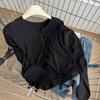 Camiseta de manga larga con cuello en V para mujer con botones de algodón roscados Otoño 2023 nueva camiseta interior adelgazante de corte entallado
