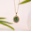 Yuebao Jewelry Plata de Ley S925 Nuevo Estilo Chino Colgante de Jade Blanco Jade Verde para Mujer Encaje Retro Forma de Huevo Versátil Collar Estilo Chino
