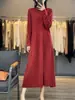 Vestido de Punto de Cachemir Puro de Línea A, Ajustado, para Commuter, Color Sólido, Canalé, Botones de Mariposa, Cuello Alto, Novedad Otoño/Invierno 2026