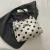 Bolso de Hombro Casual de Lona Colorblock con Lunares de Moda de Gran Capacidad 2026 Nuevo Elegante Bolso Tote Retro para Mujer Transfronterizo
