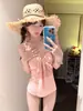 2026 Nuevo Traje de Baño de una Pieza Triángulo Color Rosa Dopamina Estilo Conservador Puro Deseo para Niñas, Estilo Vacacional Traje de Baño para Aguas Termales