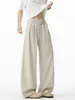 Otoño 2026 Nuevo Estilo Base Blanca Imitación Lino Old Money Pantalones de Pierna Curva M-5XL HK261211-Especial P22
