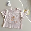 Camiseta de manga corta para niñas, nuevo estilo de verano 2026, camiseta con estampado de dibujos animados para niñas, absorbente de sudor, transpirable, agradable para la piel, moderna