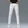 Jeans Branco de Alta Qualidade para Homens Hong Kong Outono 2026, Corte Slim, Perna Afunilada, Business, Elástico, Versátil, Calça Branca Pura Casual