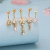 Mais Vendidos na Europa e América: Conjunto de 5 Peças de Aço Inoxidável + Cobre com Zircônia Incrustada para Piercing no Umbigo, Argolas Formato Gota, Borboleta Redonda