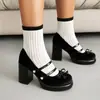 Sapatos de camada única para comércio exterior com sola grossa, Mary Jane com fivela, sapatos de salto alto 33 grossos plus size camurça Amazon sapatos com laço 43 mulheres