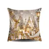 Noite Nevada Lanterna Dourada Pináculo Casa de Madeira Boneco de Neve Rena Velho Quatro Estilos Cinza Dourado Fronha Festiva Pelúcia Curta Impressão Digital Escondido