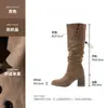 Botas Plisadas Apilables Modelo Nuevo 2026, Botas Largas Convertibles Marrones con Tacón Grueso y Suela Gruesa, Botas de Montar Hasta la Rodilla