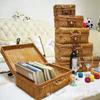 Caja de Acabado Cosmético Imitación Ratán Caja de Regalo de Ratán con Asa Pastoral Retro Ratán Tejido Caja de Picnic Caja para Llevar