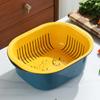 Cesta de drenagem dupla camada criativa para cozinha doméstica, bacia criativa para lavar frutas e vegetais, tigela multifuncional de plástico e pauzinhos para drenagem