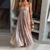 Ropa de Mujer Nueva de Verano 2026, Vestidos Europeos y Americanos Transfronterizos, Vestido Largo sin Tirantes Plisado Colorido Holgado y Elegante