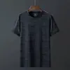 Camiseta de manga corta de seda de hielo para hombre, de verano, fina, holgada, de talla grande, con cuello redondo, de secado rápido, deportiva, informal, de media manga, ropa superior