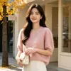 Suéter de tricô de lã com gola redonda e manga curta, 26 novo outono/inverno feminino, macio, amigável à pele, tricô sem costura