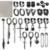 Pendientes de aro perforados con cadena larga de acero inoxidable y colgante de cruz negra para hombre Transfronterizos Set de joyería para orejas