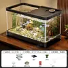 Tanque de Peces Acuario de Escritorio Ecológico Tanque de Peces Dorados Plástico Transparente Sala de Estar Paisajismo Pequeño Generador de Oxígeno Filtro Perezoso para Uso Doméstico