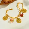 Conjunto de Corrente com Pingente Redondo Banhado a Ouro Vintage de Luxo Leve Transfronteiriço com Cruz de Moeda e Retrato em Relevo