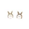 Aretes Sun Cloud Estilo Coreano Estilo Coreano Temperamento Incrustados con Diamantes Lindo Conejo Perla Natural Rosa Blanco Bicolor Plata Pin