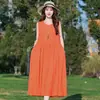 Vestido de verão de algodão e seda sem mangas para mulheres, plus size, corte solto, estilo longo, novo vestido floral de alta qualidade estilo resort