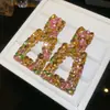 Pendientes Cuadrados de Tachuela con Incrustaciones de Pedrería y Aguja Plateada de Colores de Nuevo Estilo Europeo y Americano para Mujer Pendientes con Sentido de Diseño de Nicho Accesorios de Pendientes de Personalidad de Moda