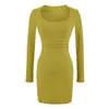 Vestido Curto de Manga Curta com Decote Quadrado Franzido Estilo Garota Picante Desejo Puro Feminino Verão Novo Estilo Sexy Ajustado ao Corpo Bodycon Saia Curta