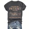 Camiseta Redonda con Estampado de Letras Estilo Occidental, Top Casual de Manga Corta para Mujer de Vacaciones, Ropa para Mujer